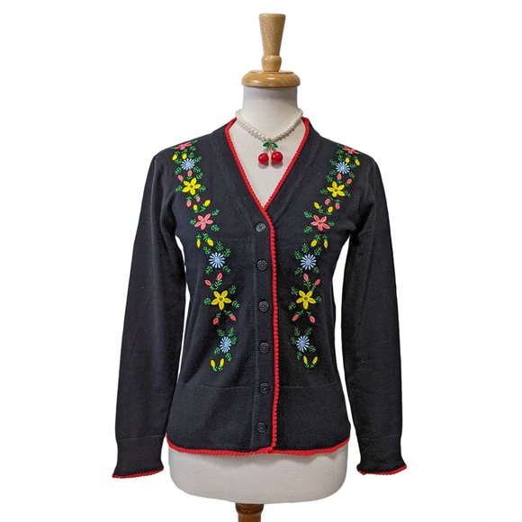 Timeless London Sweaters - Timeless London Embroidered Flower Cardigan